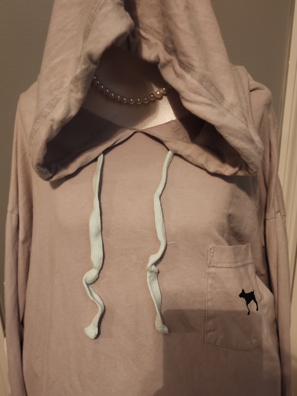 PINK Victoria's Secret Light Taupe Hoodie with Mint Drawstrings